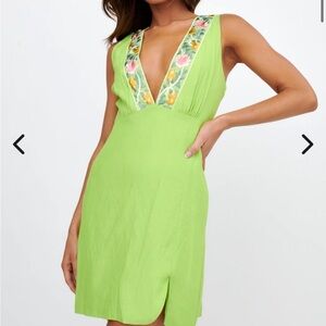 Selfie Leslie Indikah Cozumel V-Neck Embroidered Mini Dress Lime